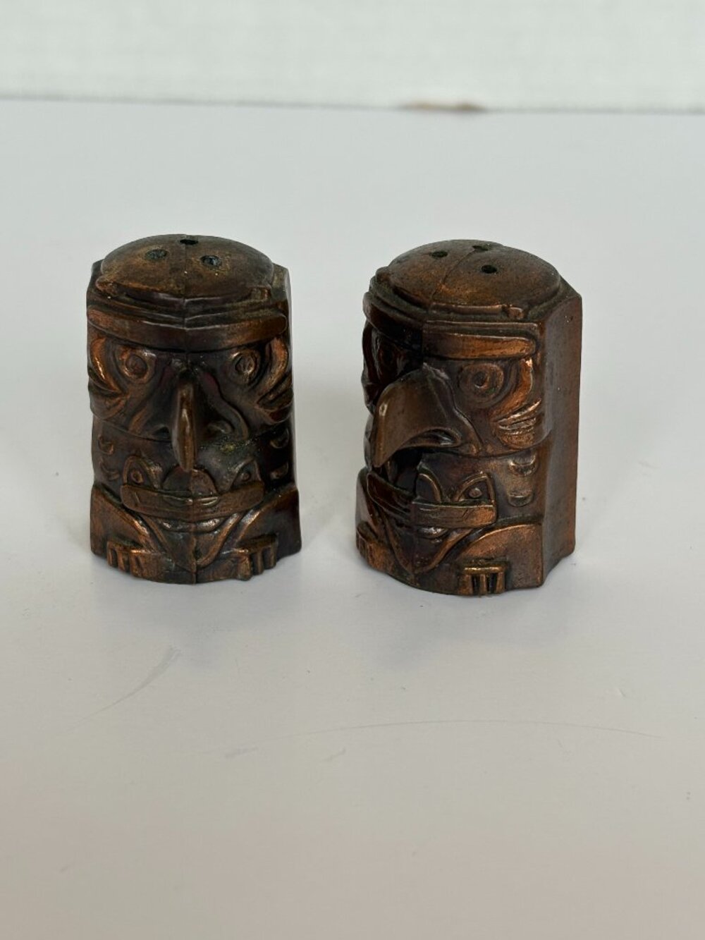 Vintage Painted Metal Totem Pole Salt and Pepper Shakers